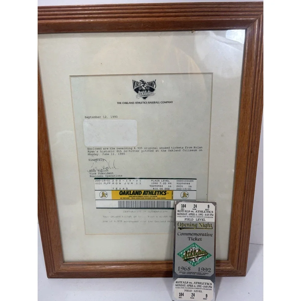 Nolan Ryan‎ 6th No Hitter Full Unused Ticket 6/11/1990 Framed 3193/4935